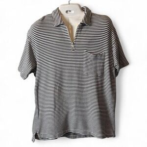 Vintage 90s Eddie Bauer Navy & White Striped Quarter Zip Polo,‎ Men's Size L
